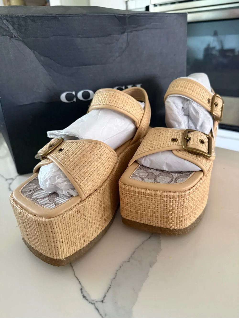 Coach Naomi Raffia Woven Platform